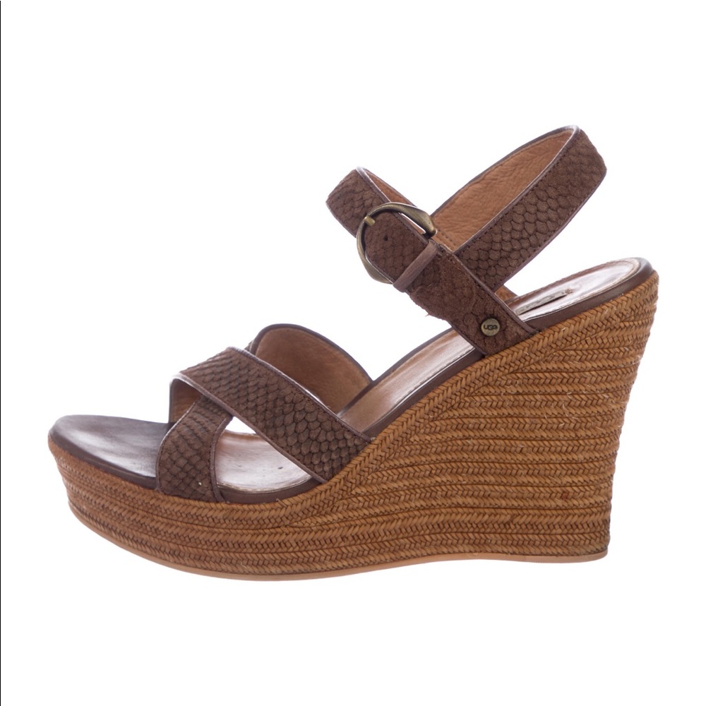 #70 UGG Australia Leather Wedge Sandals Size 9.5